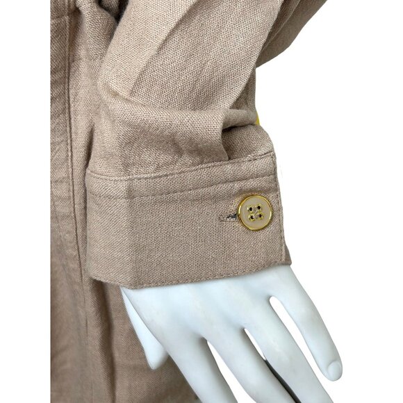 Susan Graver Jacket Top Taupe 1X Long Sleeve Mandarin Collar Buttons Linen Blend - Picture 9 of 16